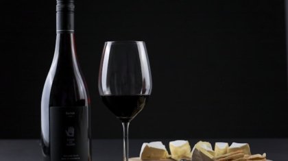 Bicchiere di vino rosso e tagliere di formaggi italiani