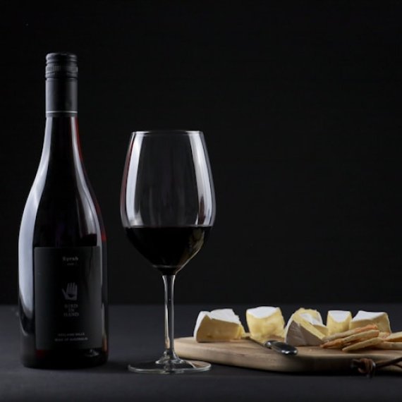 Bicchiere di vino rosso e tagliere di formaggi italiani